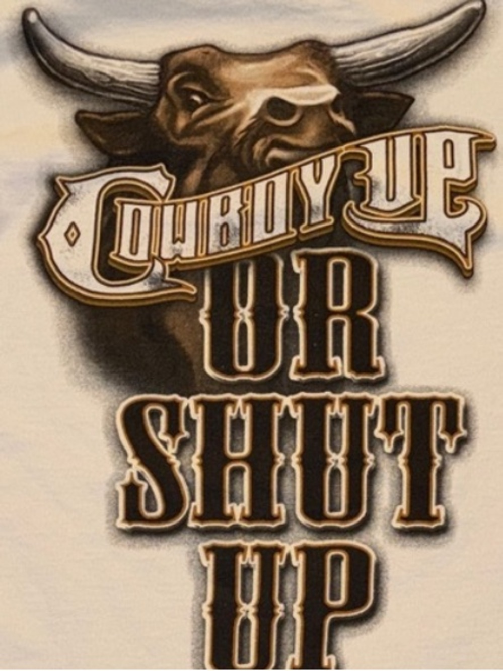 Cowboy Up or Shut Up Western Bull Graphic Tee Rodeo Country Shirt L